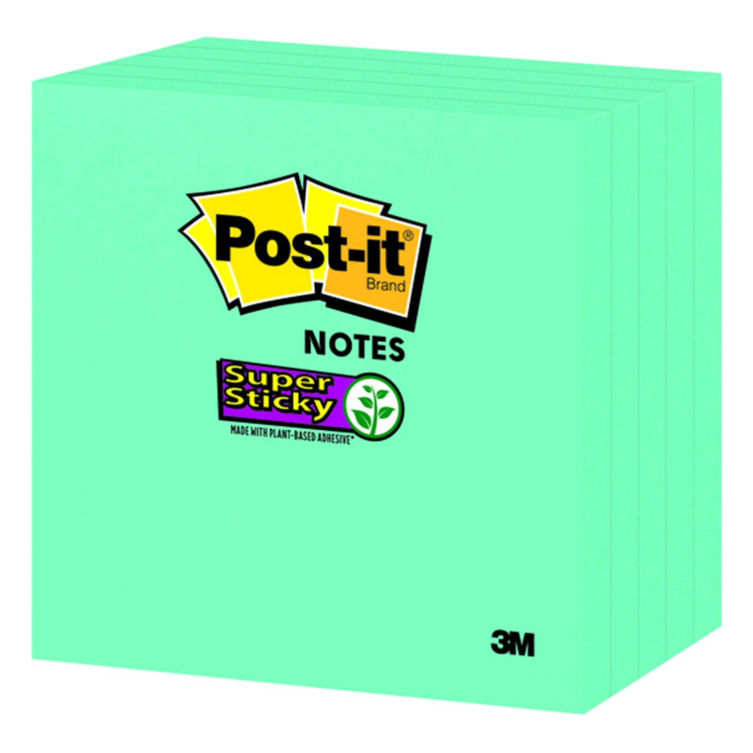 slide 2 of 3, 3M Post-it Notes 654-5SSY, 3 in x 3 in, Aqua, 5 Pads/Pack, 1 ct