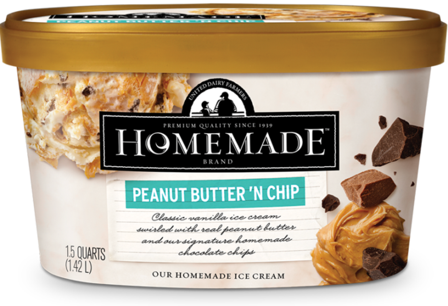 slide 1 of 1, United Dairy Farmers Homemade Peanut Butter & Chip Ice Cream, 48 oz
