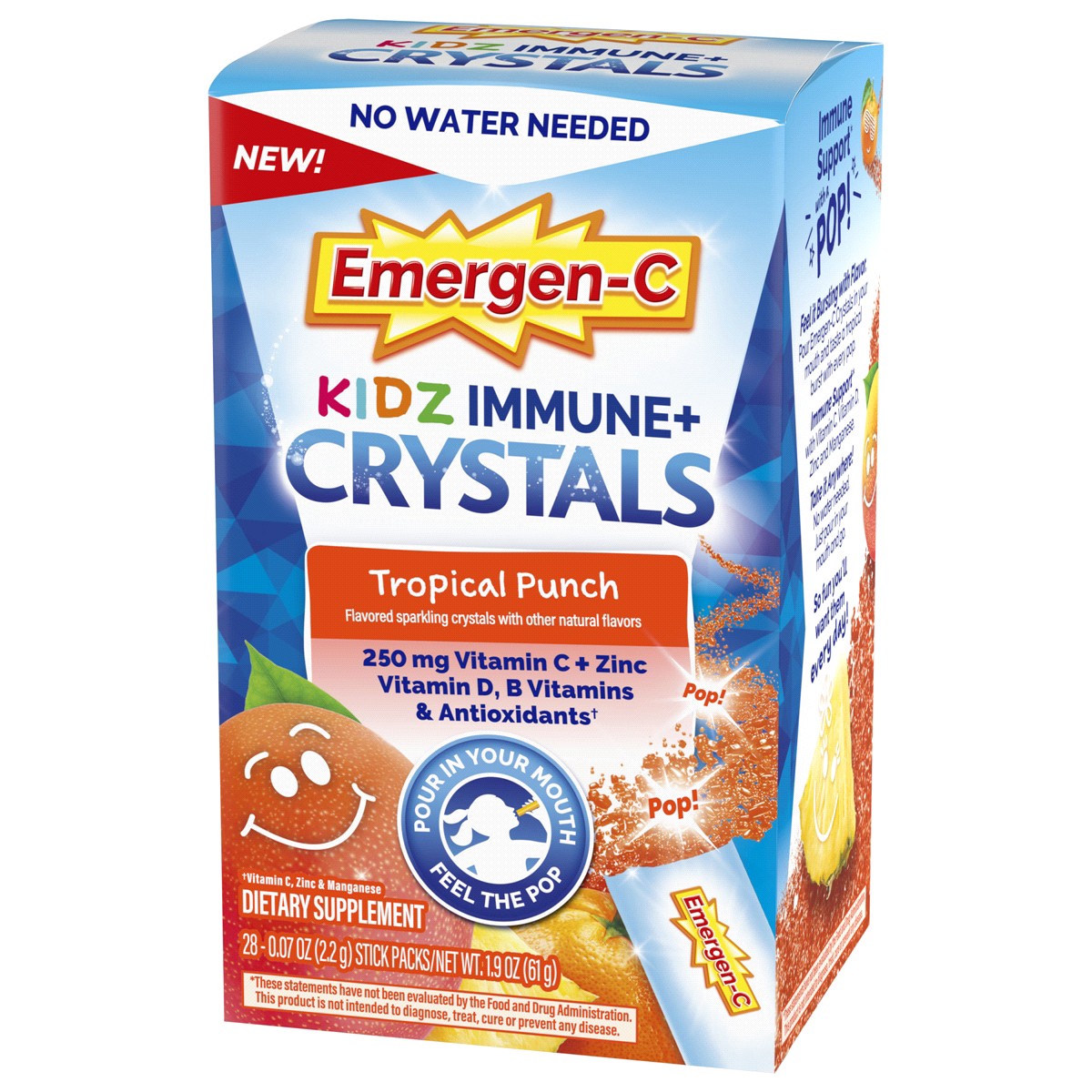 slide 2 of 2, Emergen-C Kidz Immune+ Crystals, On-the-Go Immune Support Supplement, Tropical Punch, 28 Stick Packs, 28 ct