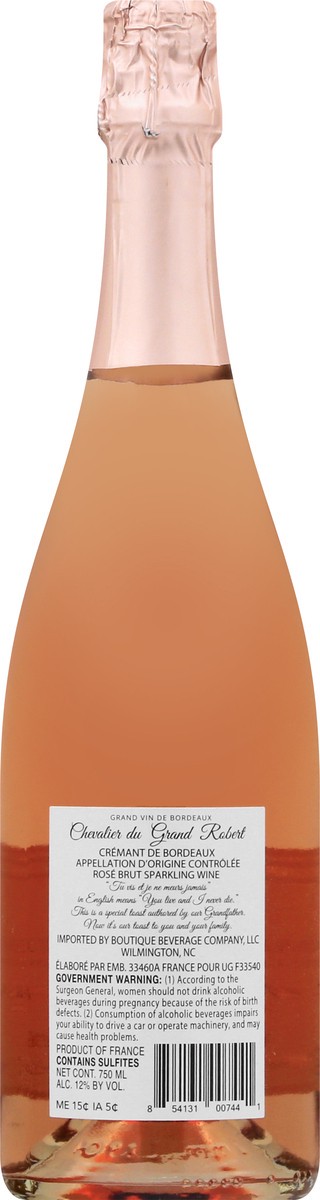 slide 8 of 9, Chevalier Du Grand Robert Cremant Brut Rose Wine, 750 ml