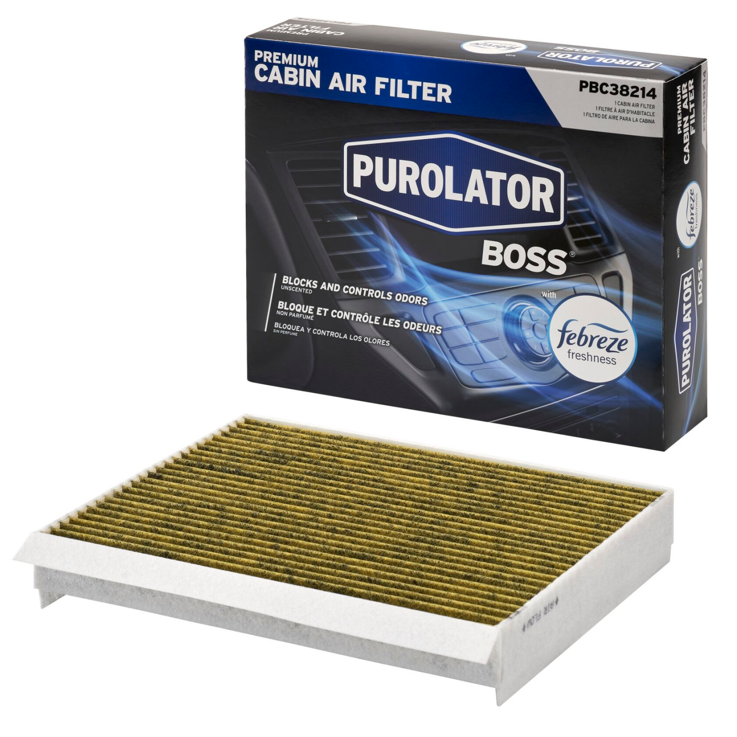 slide 1 of 3, Purolator PBC38214 PurolatorBOSS Premium Cabin Air Filter with Febreze Freshness, 1 ct