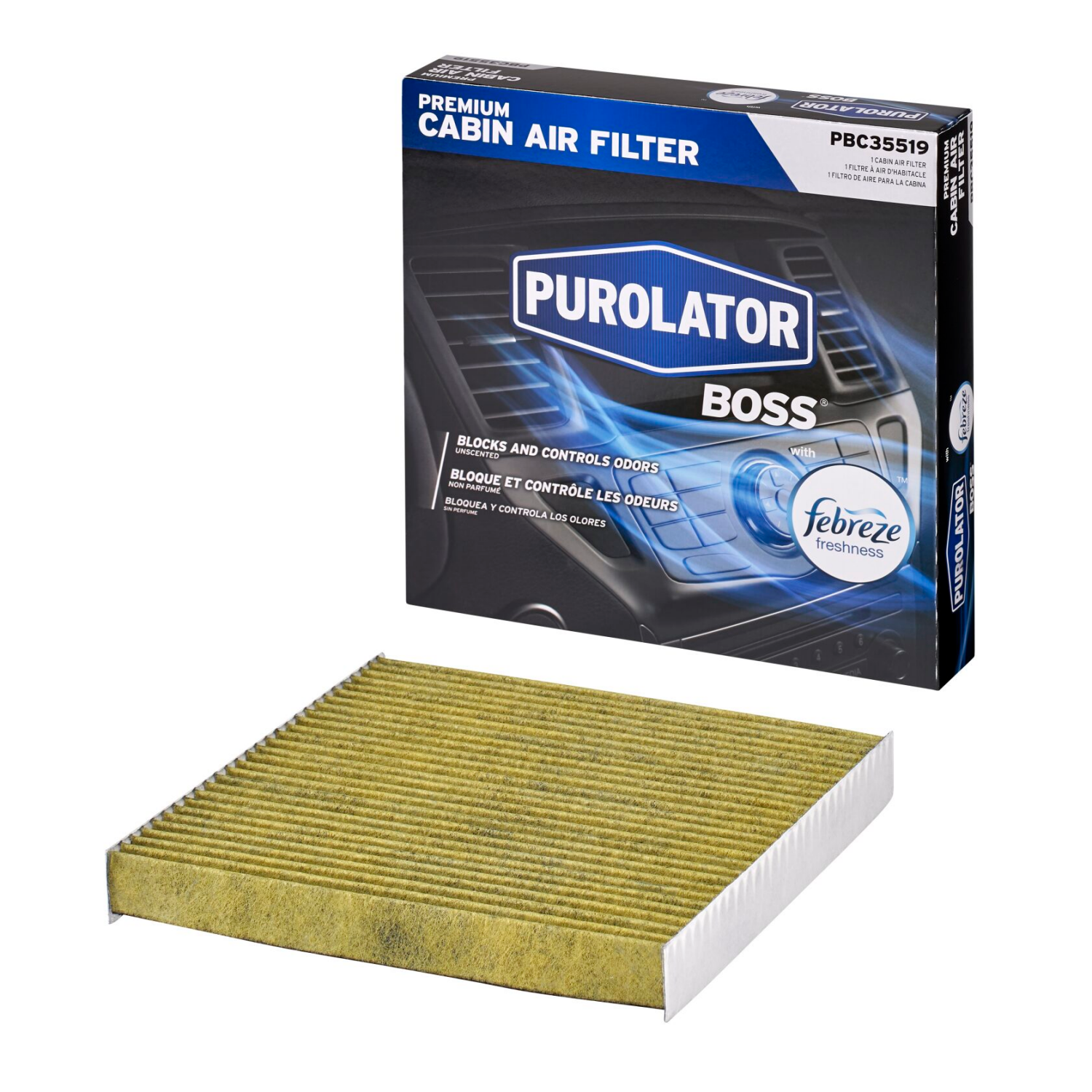 slide 1 of 3, Purolator PBC35519 PurolatorBOSS Premium Cabin Air Filter with Febreze Freshness, 1 ct