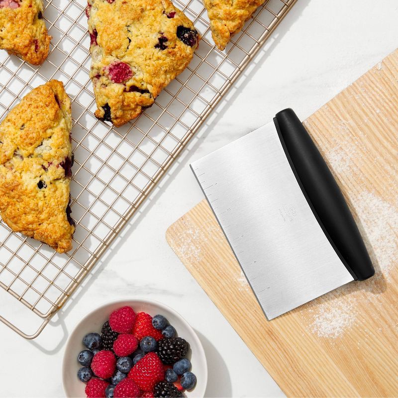 slide 4 of 4, OXO Stainless Steel Multi-Purpose Scraper and Chopper: Kitchen Bench & Food Scraper, Dishwasher-Safe, Black, 1 ct
