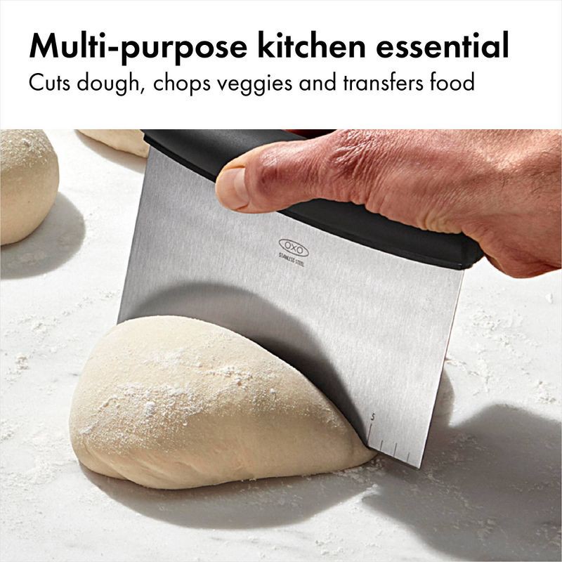 slide 6 of 7, OXO Stainless Steel Multi-Purpose Scraper and Chopper: Kitchen Bench & Food Scraper, Dishwasher-Safe, Black, 1 ct