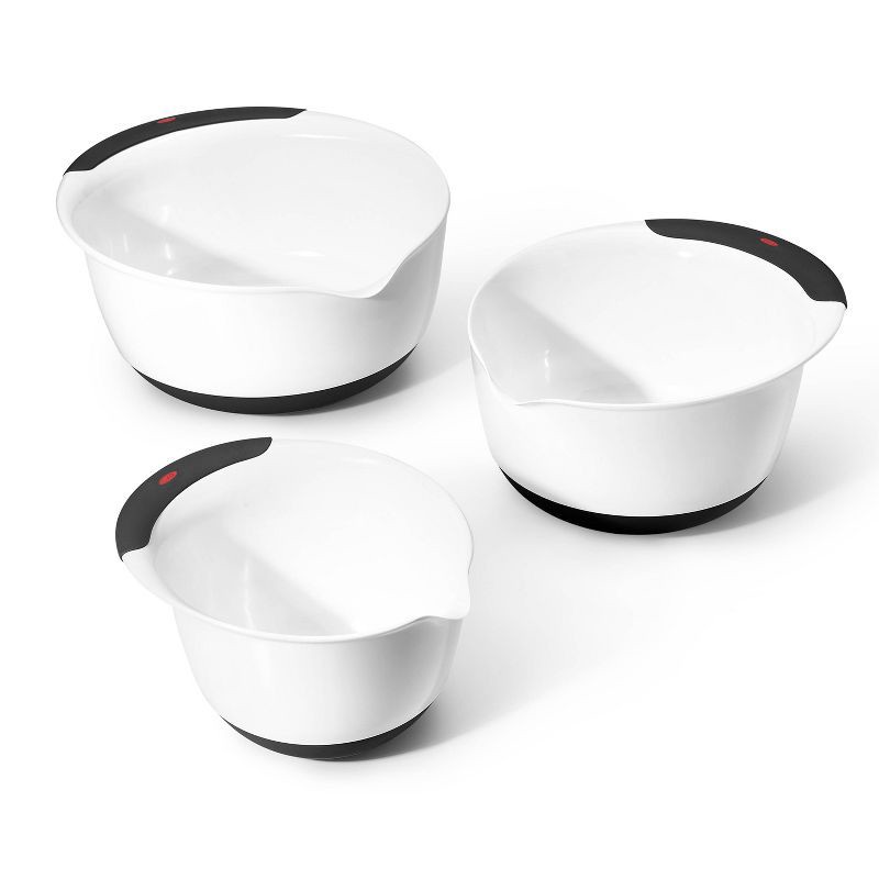 slide 2 of 6, OXO 3pc Plastic Mixing Bowl Set with Black Handles, 3 ct, 5 qt