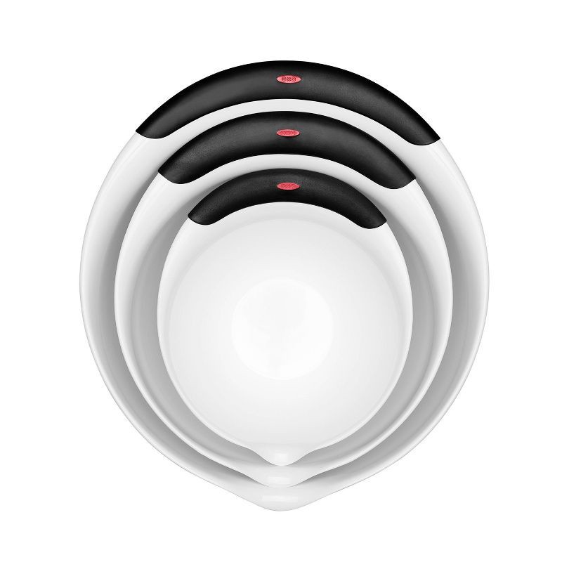 slide 3 of 6, OXO 3pc Plastic Mixing Bowl Set with Black Handles, 3 ct, 5 qt