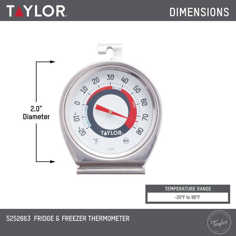 slide 5 of 5, Taylor Refrigerator and Freezer Analog Dial Thermometer, 1 ct