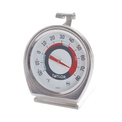 Taylor Refrigerator and Freezer Analog Dial Thermometer: Stainless Steel, Large Dial, -20 to 80°F,