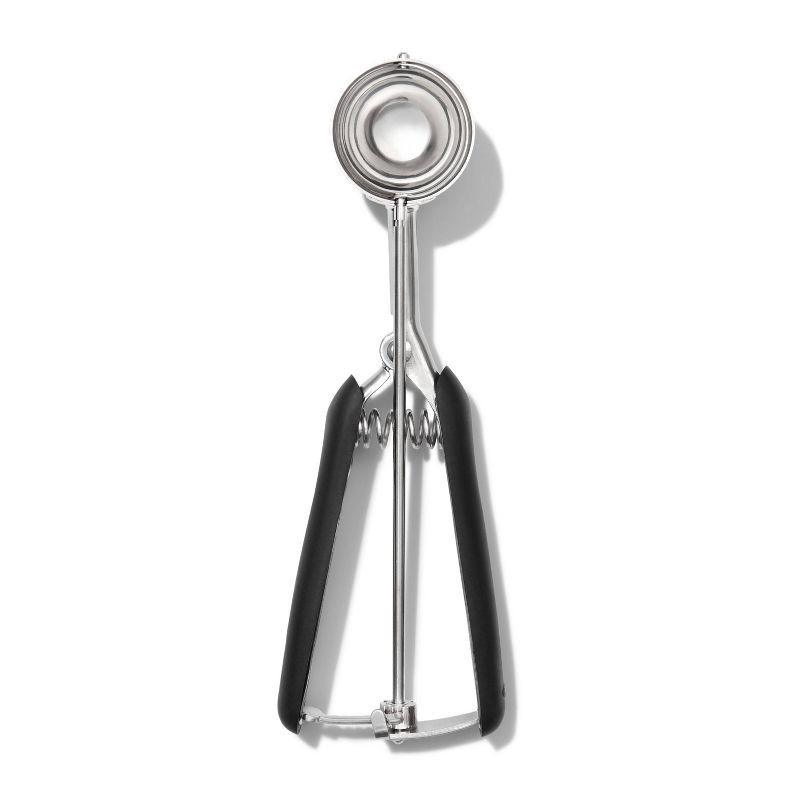 slide 1 of 5, OXO Stainless Steel Small Cookie Scoop: Dishwasher-Safe, 0.33 Volume, Black, Food Scoops, 8" Length, 1 ct