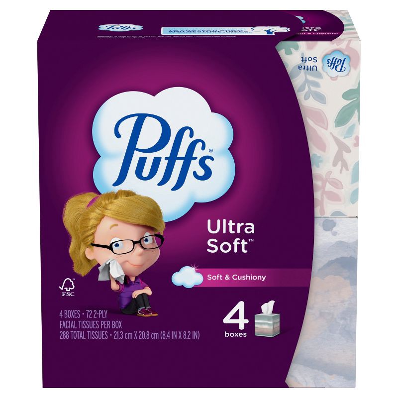 slide 2 of 16, Puffs Ultra Soft Facial Tissue - 4pk/72ct, 288 ct