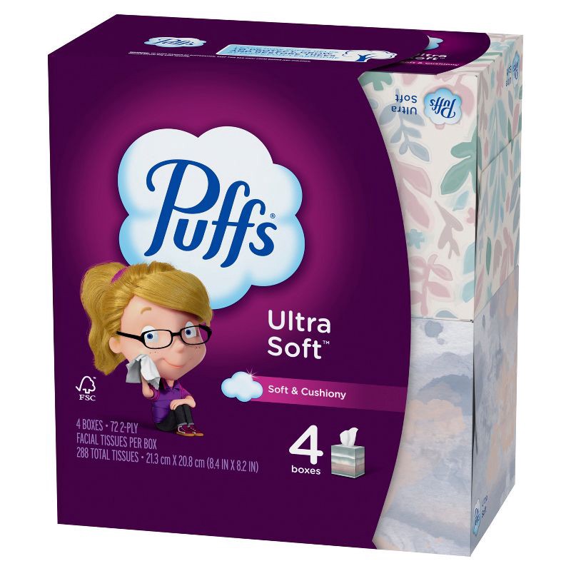 slide 15 of 15, Puffs Ultra Soft Facial Tissue - 4pk/288ct, 4 ct, 288 ct