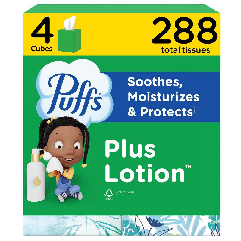 slide 1 of 14, Puffs Plus Lotion Facial Tissue - 4pk/288ct, 4 ct, 288 ct
