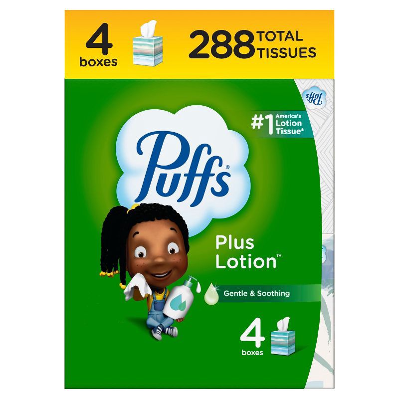 slide 1 of 13, Puffs Plus Lotion Facial Tissue - 4pk/72ct, 4 ct, 72 ct