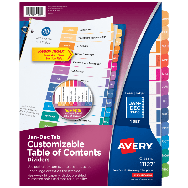 slide 1 of 8, Avery Ready Index Table Of Contents Dividers, Jan.-Dec. Tab, Multicolor, 1 ct
