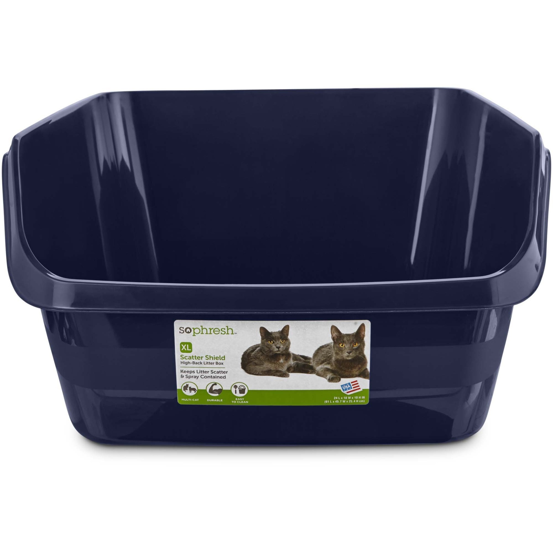 slide 1 of 1, So Phresh Scatter Shield High-Back Litter Box in Navy, XL