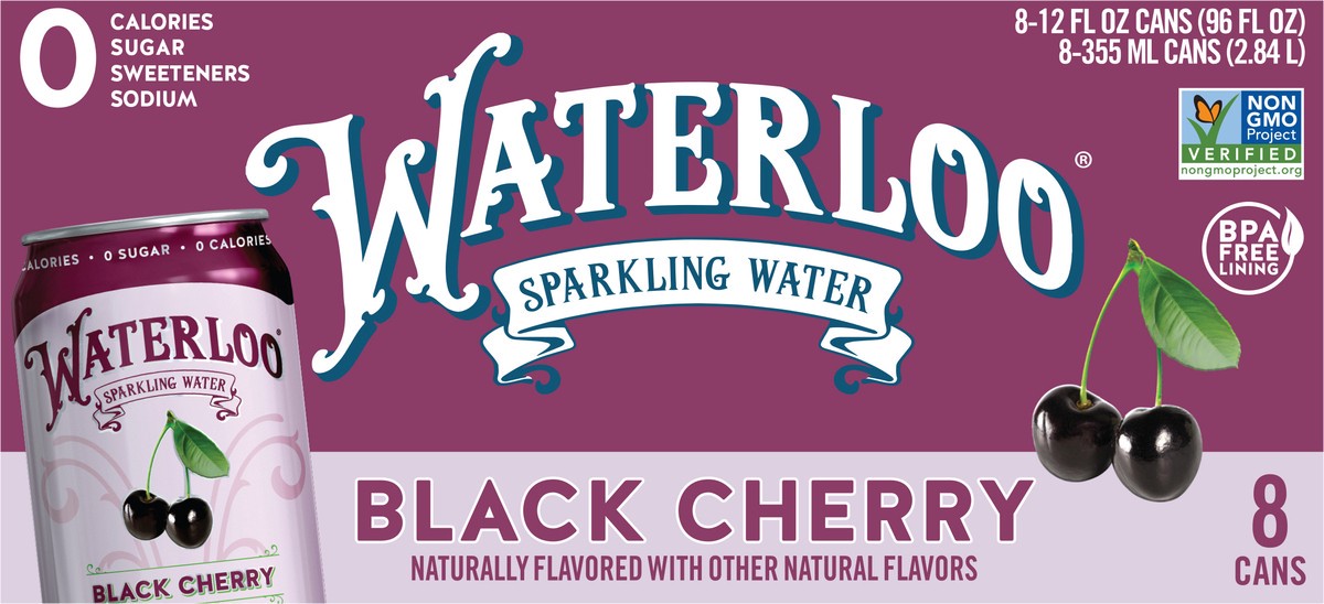 slide 2 of 2, Waterloo Black Cherry Sparkling Water 8 - 12 fl oz Cans, 8 ct