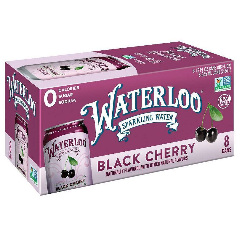 slide 1 of 2, Waterloo Black Cherry Sparkling Water 8 - 12 fl oz Cans, 8 ct