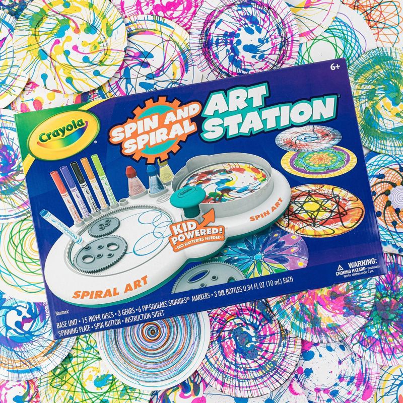 slide 4 of 6, Crayola Spin & Spiral Art Station Activity Kit: DIY Craft Kit for Kids, Includes Markers & Paper, Toys for 6 Year Olds, 1 ct
