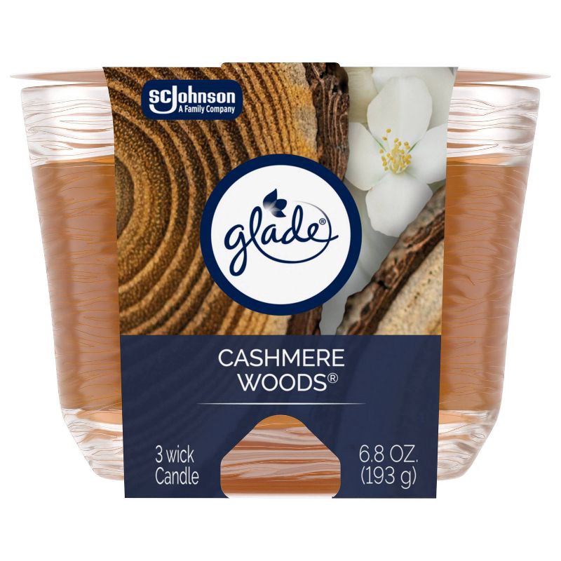 slide 4 of 15, Glade 3 Wick Scented Candle in Glass Jar - Cashmere Woods - 6.8oz, 6.8 oz