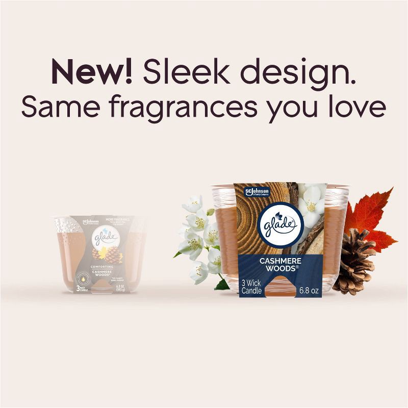 slide 6 of 15, Glade 3 Wick Scented Candle in Glass Jar - Cashmere Woods - 6.8oz, 6.8 oz