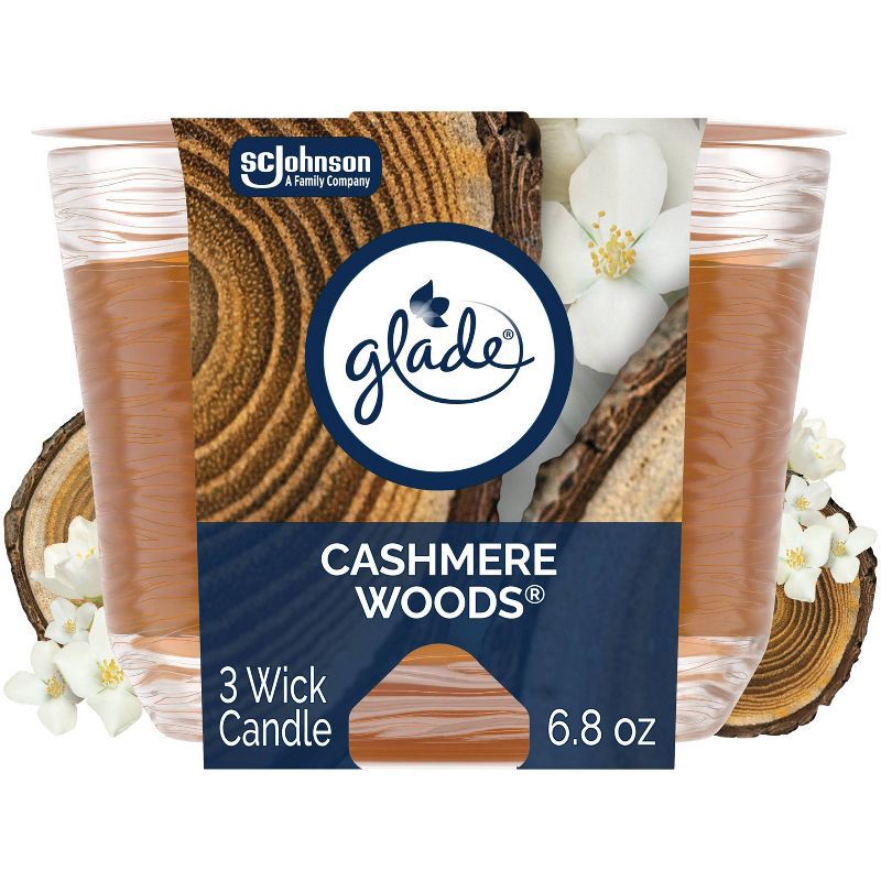 slide 1 of 15, Glade 3 Wick Scented Candle in Glass Jar - Cashmere Woods - 6.8oz, 6.8 oz