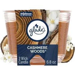 Glade 3 Wick Scented Candle in Glass Jar - Cashmere Woods - 6.8oz: Indoor Use, Jasmine, Sandalwood, Musk, 30-Hour Burn Time