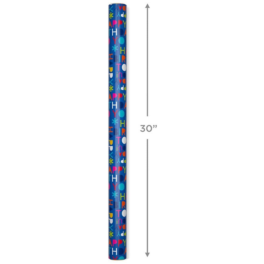 slide 2 of 3, Hallmark Reversible Birthday Wrapping Paper, Blue Happy Birthday and Red with Dots (1 Roll: 20 sq. ft.), 4 oz