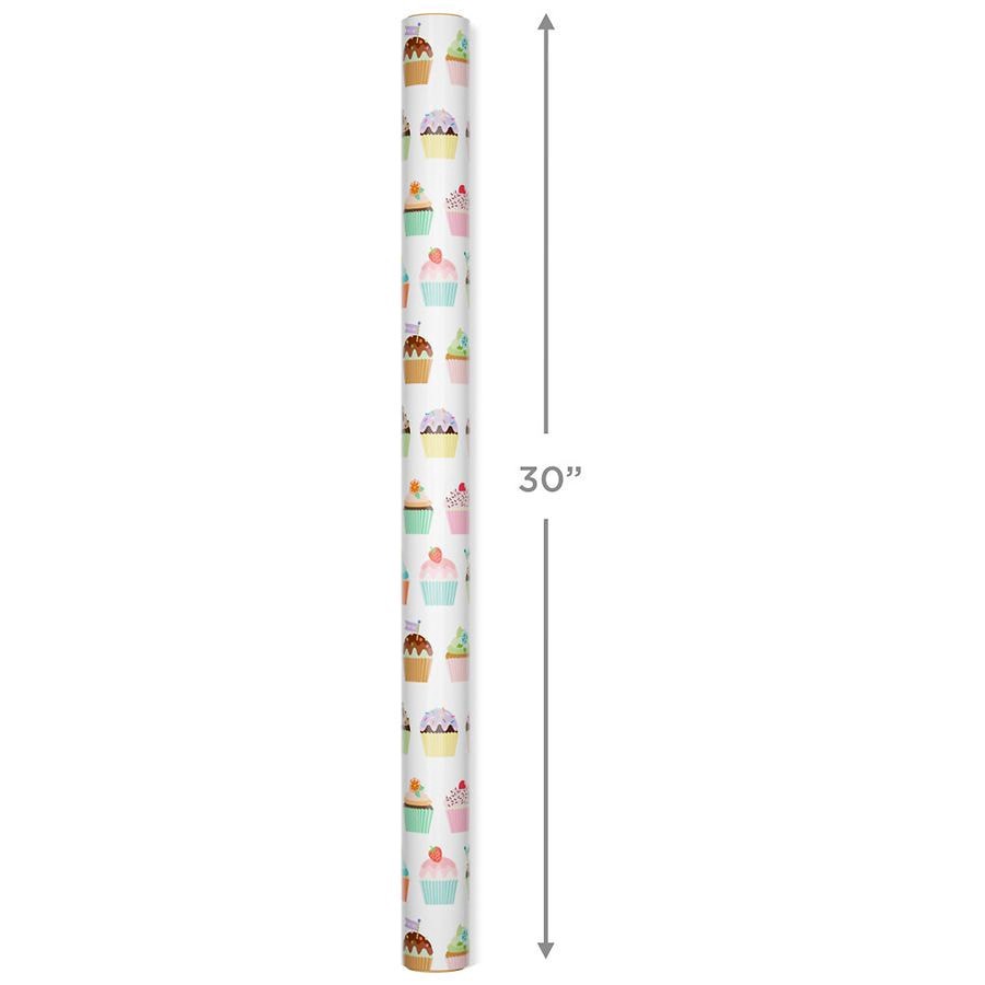 slide 3 of 3, Hallmark Reversible Wrapping Paper, Cupcakes/Pink Happy Birthday, 1 ct