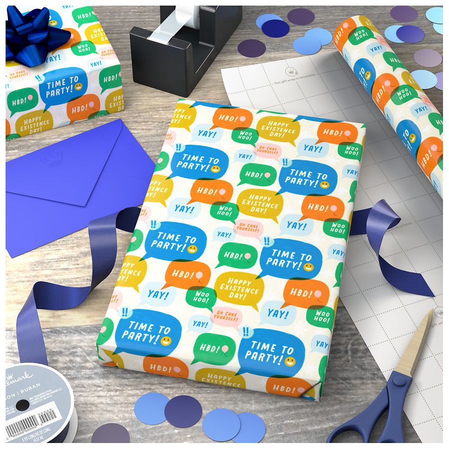 slide 3 of 5, Hallmark Birthday Wrapping Paper (Text Bubbles), 1 ct