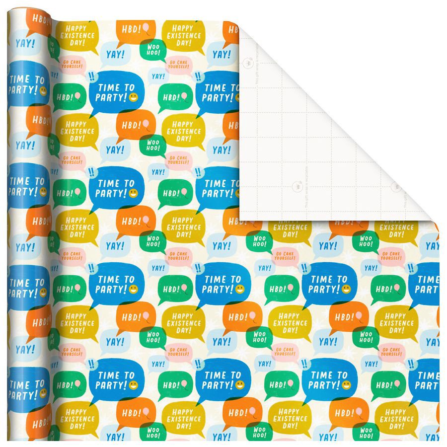 slide 4 of 5, Hallmark Birthday Wrapping Paper (Text Bubbles), 1 ct