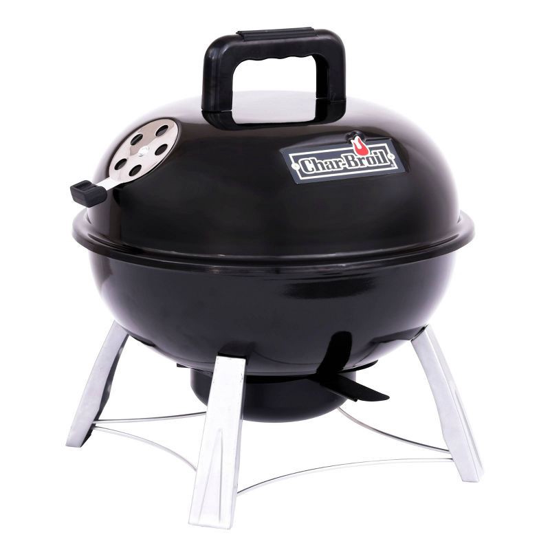 slide 1 of 7, Char-Broil 14" Portable Kettle Charcoal Grill Black Model 13301719: Outdoor BBQ, Compact, Weather-Resistant, 1 ct