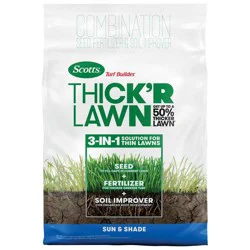 Scotts 3-in-1 Thick'R Lawn Sun & Shade Soil: Soil Improver, Seed, Fertilizer, 50% Thicker Lawn