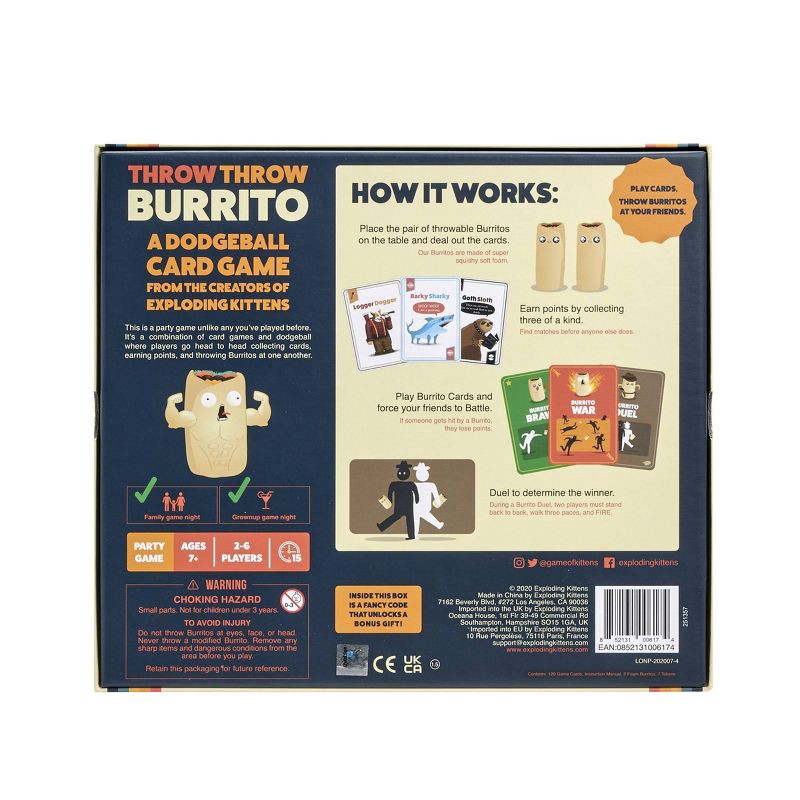 slide 2 of 7, Throw Throw Burrito by Exploding Kittens - A Dodgeball Card Game: Quick 15-Minute Party Fun with 2-6 Players, 1 ct