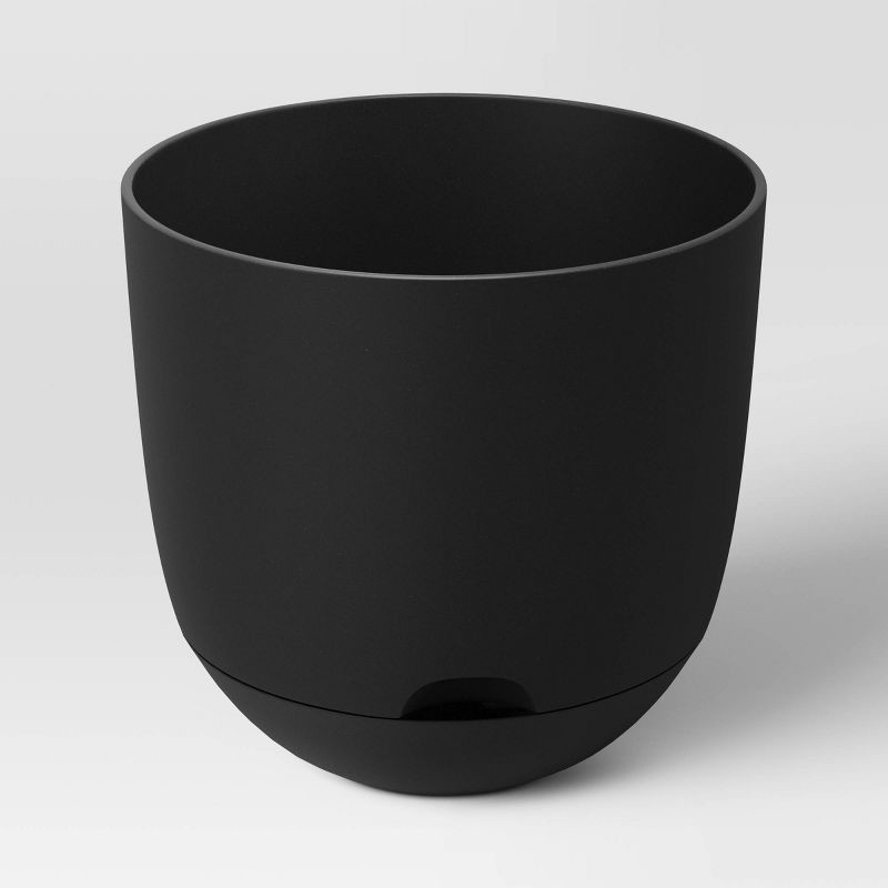 slide 1 of 4, Self-Watering Plastic Indoor Outdoor Planter Pot Black 8"x8" - Room Essentials™: No Assembly Required, 1 ct