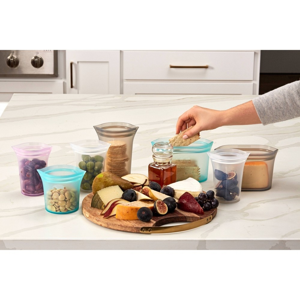 slide 2 of 5, Zip Top 16oz Reusable 100% Platinum Silicone Container - Teal, 1 ct