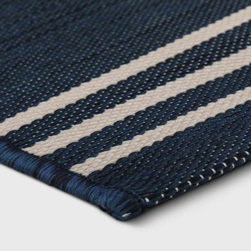 slide 2 of 2, 5'x7' Stripe Rectangular Woven Outdoor Area Rug Navy - Threshold™, 1 ct