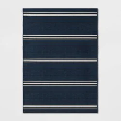 5'x7' Stripe Rectangular Woven Outdoor Area Rug Navy - Threshold™