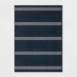 5'x7' Stripe Rectangular Woven Outdoor Area Rug Navy - Threshold™