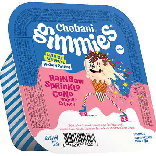 slide 3 of 8, Chobani Gimmies Rainbow Sprinkle Cone Greek Style Yogurt Crunch Mix-In, 4 oz