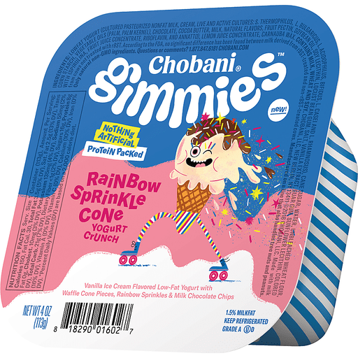 slide 5 of 8, Chobani Gimmies Rainbow Sprinkle Cone Greek Style Yogurt Crunch Mix-In, 4 oz