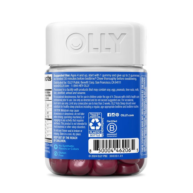 slide 8 of 9, OLLY Kids' Sleep Gummies with .5mg Melatonin - Raspberry - 50ct, .5mg, 50 ct