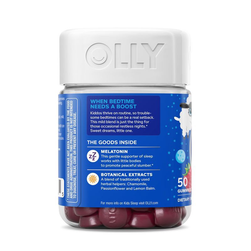 slide 9 of 9, OLLY Kids' Sleep Gummies with .5mg Melatonin - Raspberry - 50ct, .5mg, 50 ct