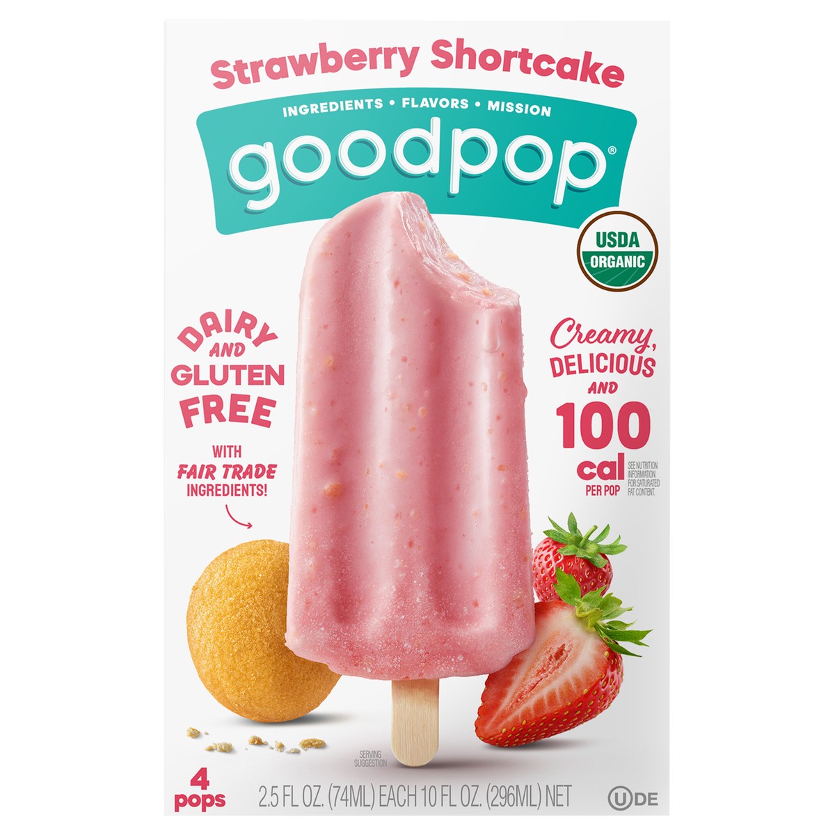 slide 2 of 7, GoodPop Strawberry Shortcake Organic, Dairy-Free Frozen Fruit Bars, 4 Ct, 4 ct