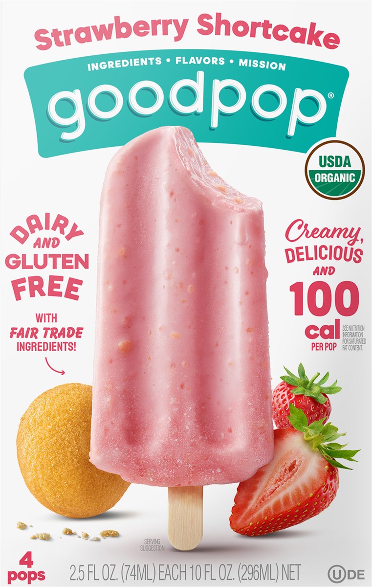 slide 5 of 7, GoodPop Strawberry Shortcake Organic, Dairy-Free Frozen Fruit Bars, 4 Ct, 4 ct