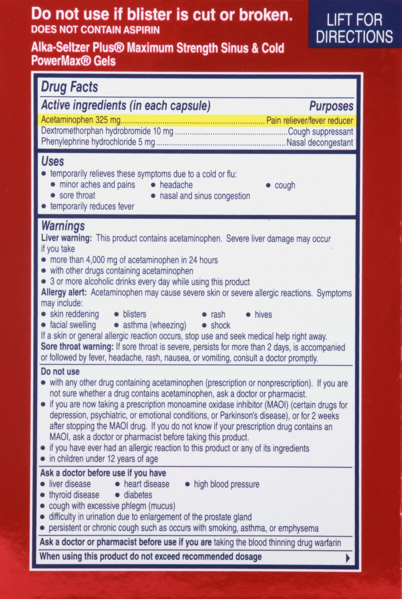 slide 6 of 9, Alka-Seltzer Powermax Sinus Cold Cough, 16 ct