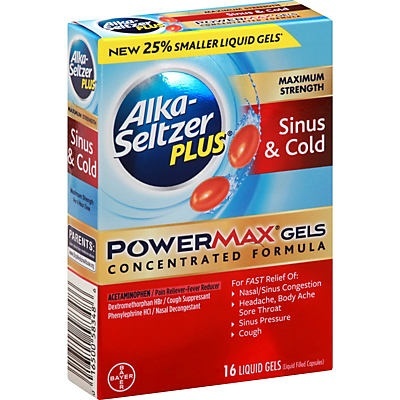 slide 1 of 1, Alka-Seltzer Plus Powermax Sinus & Cold Gelcaps, 16 ct