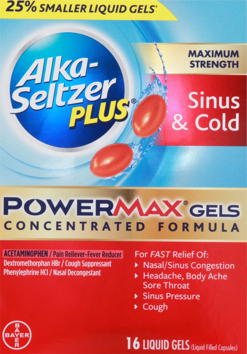 slide 1 of 9, Alka-Seltzer Powermax Sinus Cold Cough, 16 ct