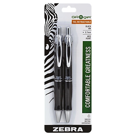 slide 1 of 1, Zebra Gr8Gel Gel Pens Retractable Medium Point 0.7Mm Black Ink, 2 ct