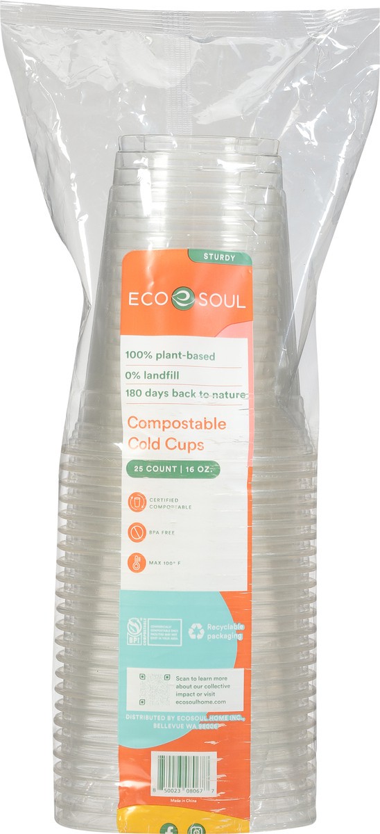 slide 2 of 9, Eco Soul 16 OZ Compostable Cold Cups 25 ea, 25 ct