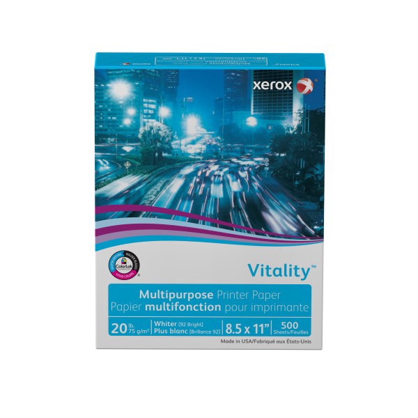 slide 10 of 10, Xerox Vitality Multi-Use Printer Paper, Standard, Letter Size (8 1/2'' X 11''), 92 (U.S.) Brightness, 20 Lb, Fsc Certified, Ream Of 500 Sheets, 500 ct